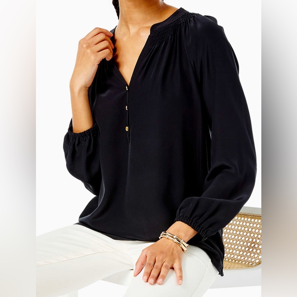 Lilly Pulitzer Elsa top in black silk, size M EUC